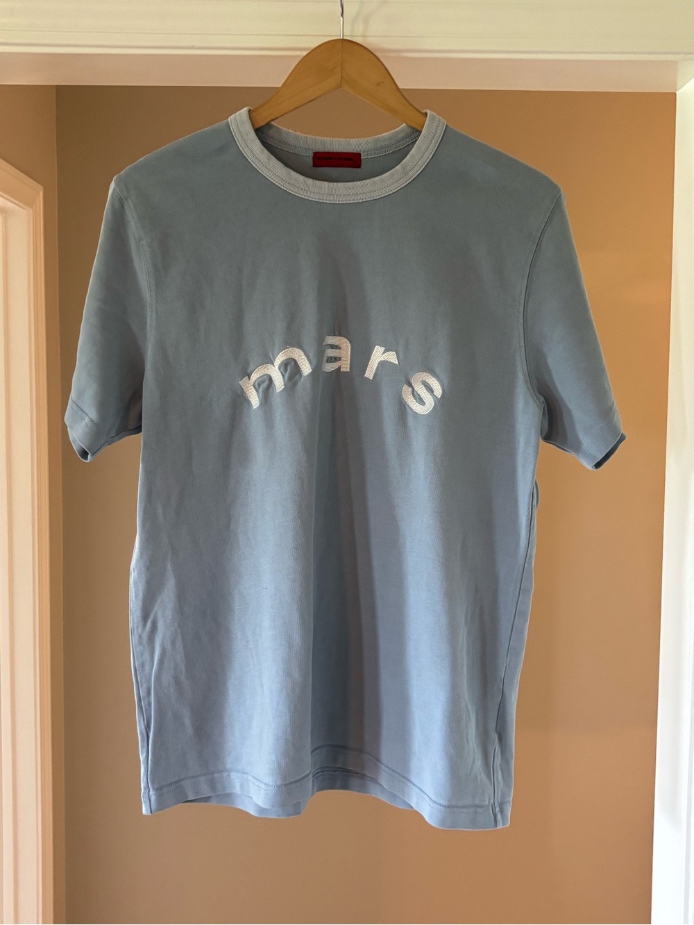 Mars Curved Logo Crewneck T-Shirt — Light Blue